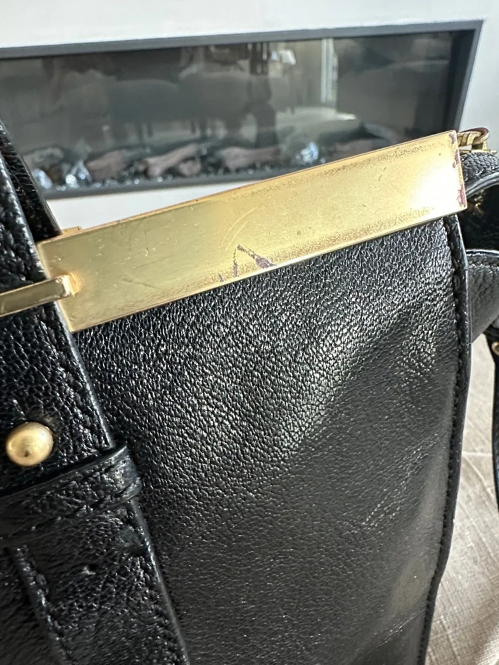 kate spade Black Leather Top-Handle Satchel with Gold Accent